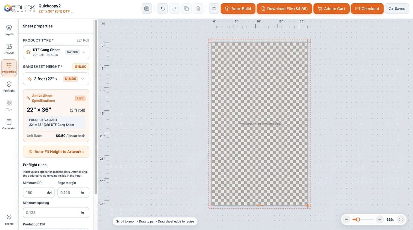 Gangsheet Builder Live Canvas Editor