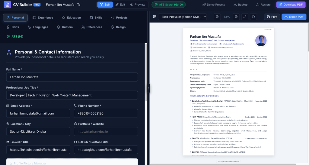 Resume Builder ATS Platform Live Demo